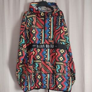 Reason Brand Unity Tribal Geometric Print Half Zip Hooded Anorak 5XL New